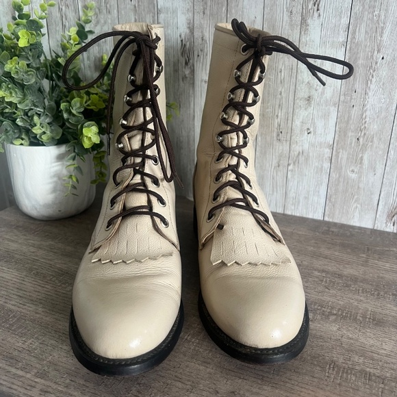 Justin Men’s Lace Up Combat Off White Boots 8 - Picture 2 of 8
